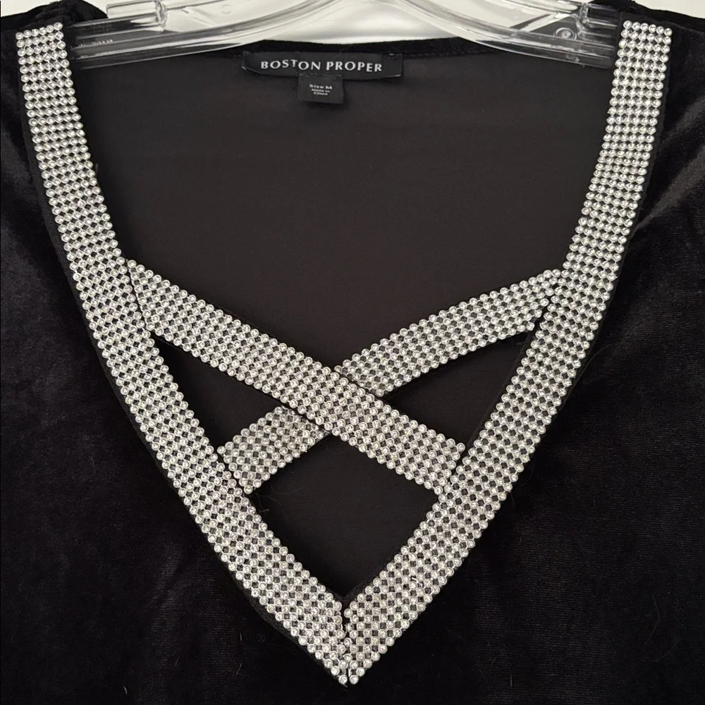 Boston Proper Black Top with Rhinestone V-Neck - Picture 4 of 5